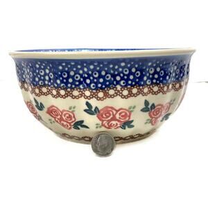 Parade of Roses hand painted and crafted Polish Pottery scalloped sided bowl